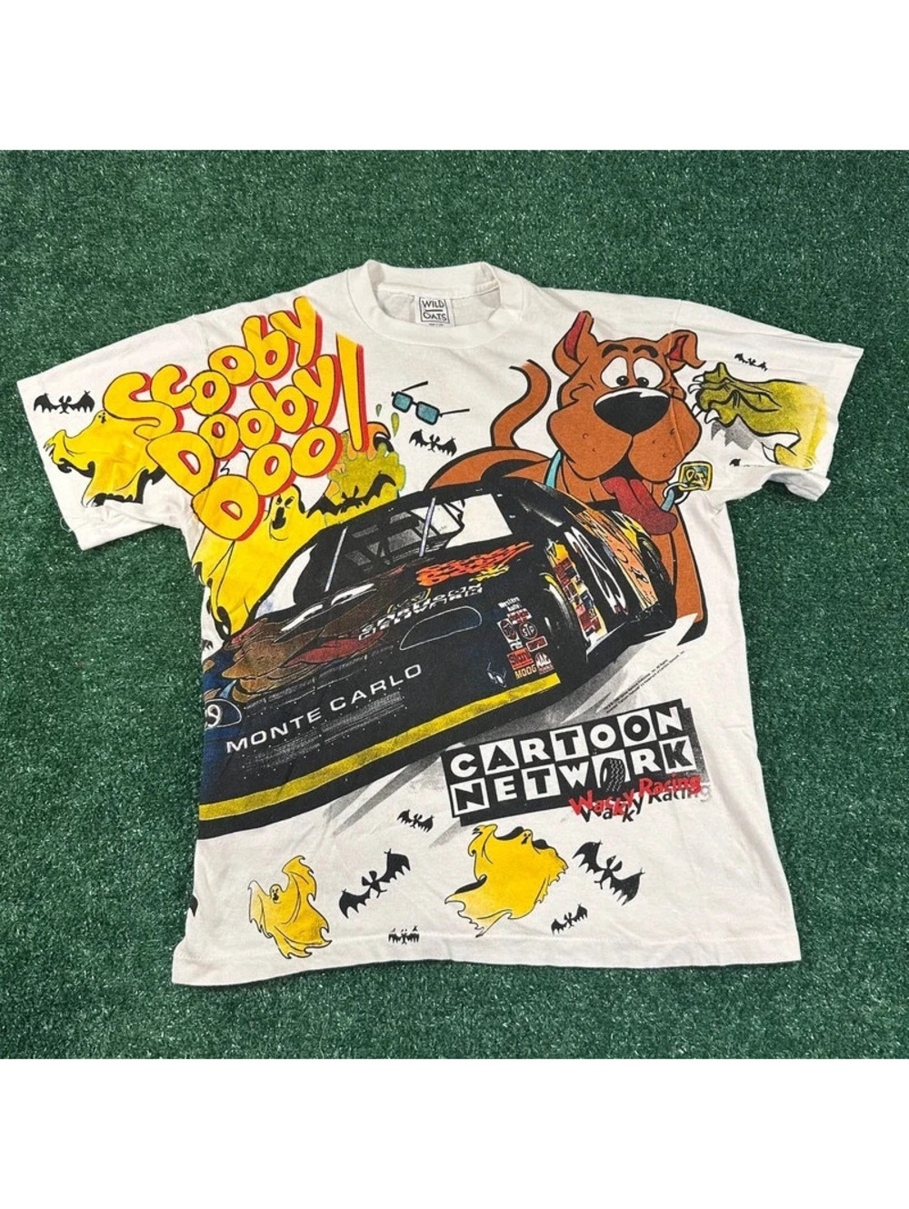 vtg RARE wild oats 1998 Scooby-doo cartoon network NASCAR aop t-shirt size large